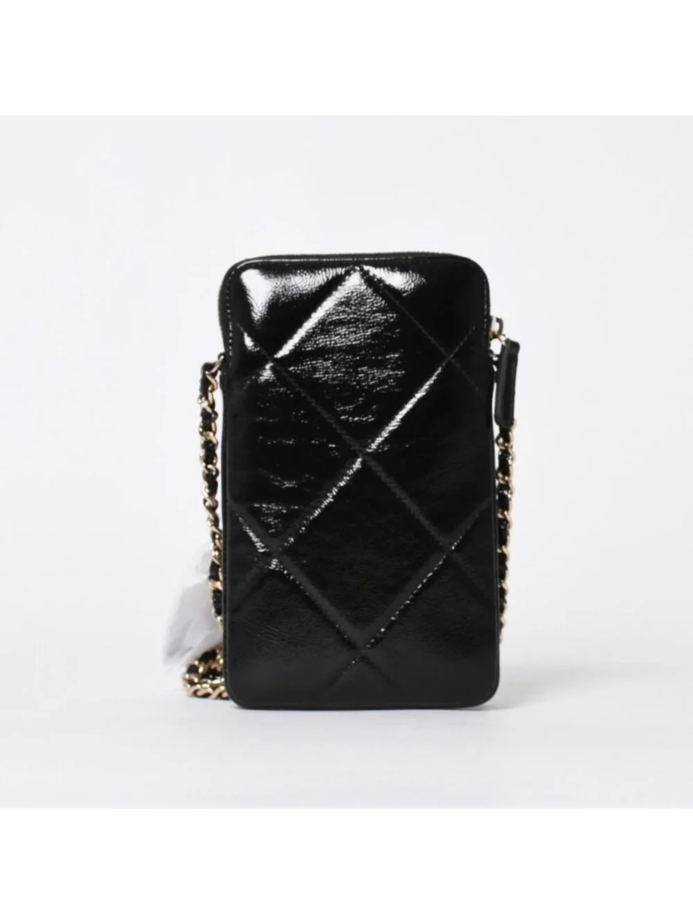 Chanel Chain Shoulder Shiny Patent Leather Quilted CC Logo Phone Case